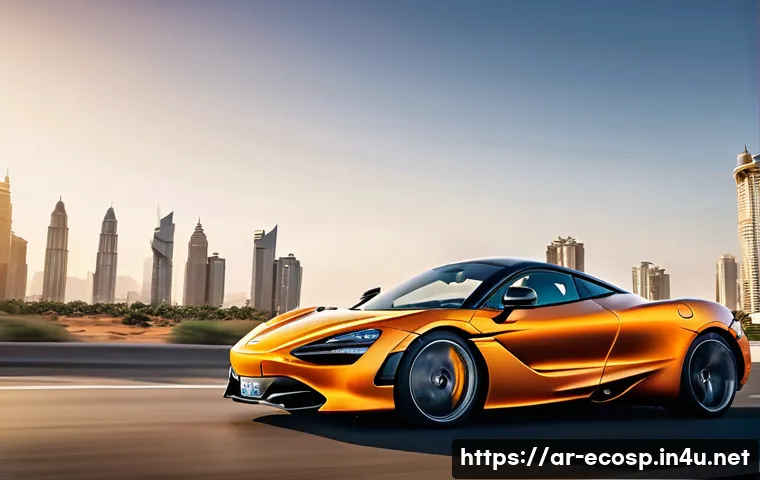 맥라렌 720S와 애스턴마틴 DBS 슈퍼레제라 비교 - A hyper-realistic image showcasing a McLaren 720S in motion on a modern Middle Eastern highway at su...