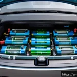 Home 21 애스턴마틴 라피드 E 전기차의 배터리 수명 - A highly detailed close-up of an Aston Martin Rapide E lithium-ion battery pack inside the car chass...
