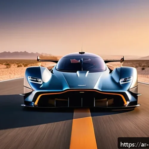 Home 32 애스턴마틴 발키리의 극한 퍼포먼스 리뷰 - A futuristic Aston Martin Valkyrie hypercar displayed on a desert road in the Middle East at sunset,...