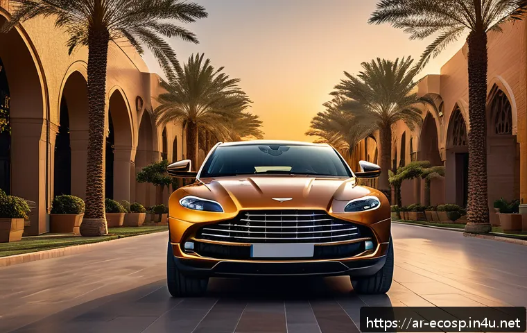 애스턴마틴 DBX707의 스포츠 SUV 성능 - A luxurious Aston Martin DBX707 SUV showcased on a scenic urban Arabian street at sunset, highlighti...